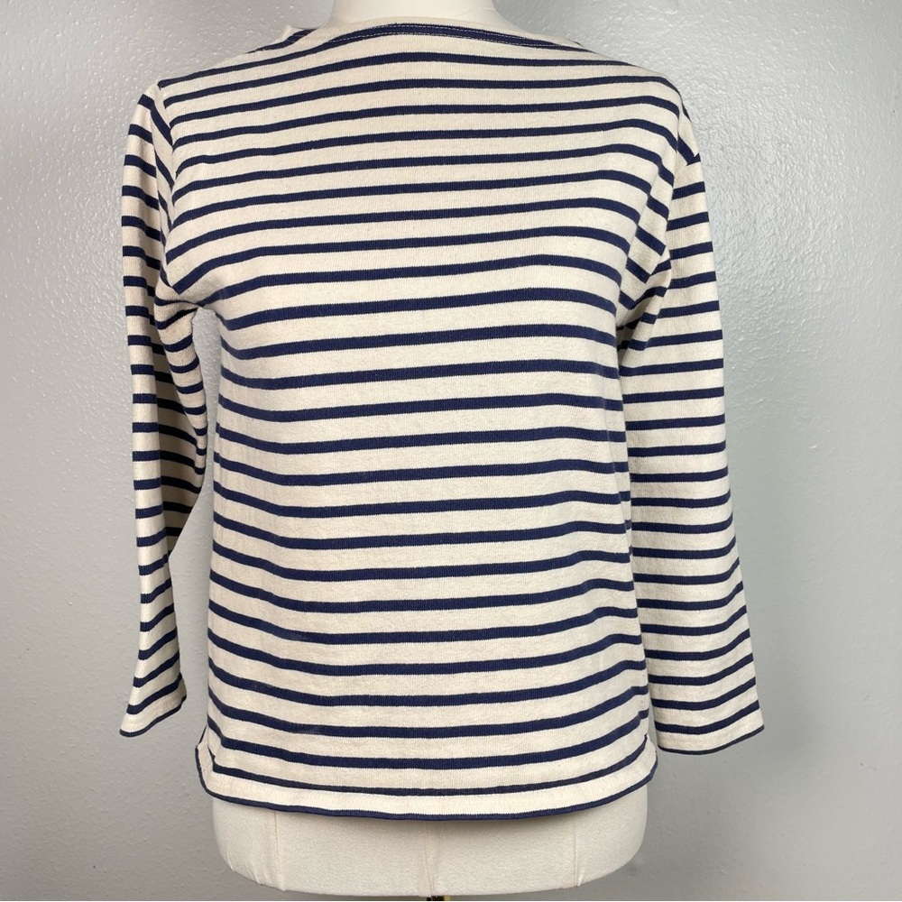 Saint James Navy and Cream Striped Long Sleeve Tee